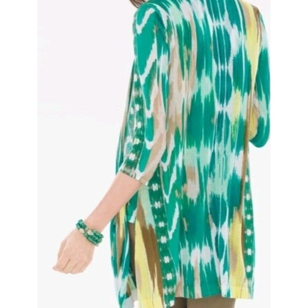 Chico's Okay Print Longline Open Cardigan Matching Tank Top Teal Green Size 2... - Picture 2 of 8